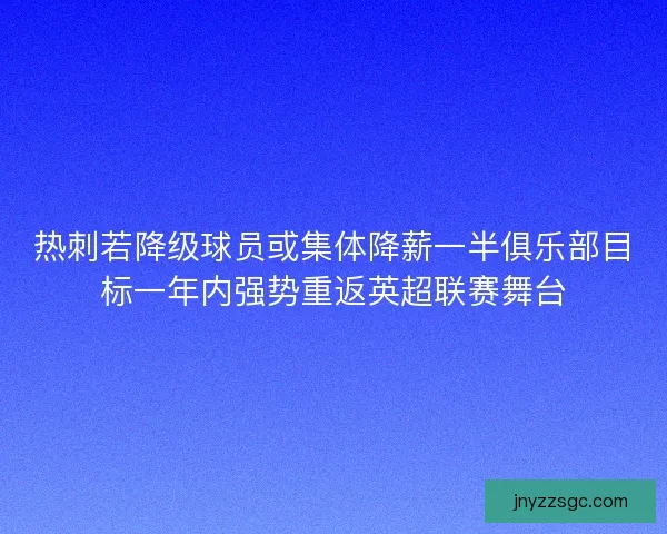 热刺若降级球员或集体降薪一半俱乐部目标一年内强势重返英超联赛舞台